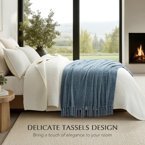 EverGrace Chenille Knit Throw Blanket for Couch, 60"x80", Cloud Blue - color: Cloud Blue, size: 60"x80"