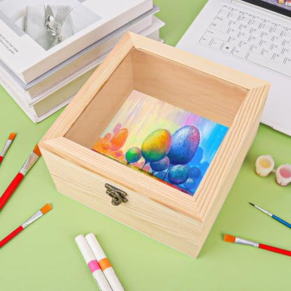 2 Pack Wood Box with Glass Lid, 7.87 x 7.87 x 4.72 inch Wooden Display Box with Hinged Lid for DIY Craft, Collectibles - size: 2 Pack 7.87 x 7.87 x 4.72 inch