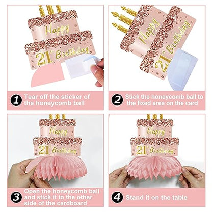 Turypaty Happy 21st Birthday Honeycomb Table Centerpieces Decorations Women - style: Pink Rose Gold 21st