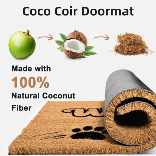 Natural Coco Coir Welcome Doormat 17x30 Wipe Your Paws Dog Door Mat - color: Wipe Your Paws
