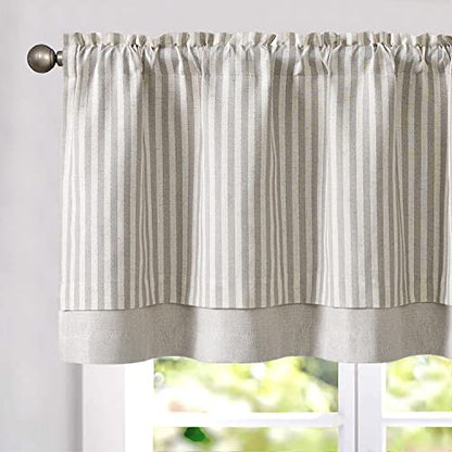 jinchan Stripe Linen Kitchen Valance Curtain, 50x18, 1 Panel, Taupe Grey - color: Boxter Striped | Taupe on Linen, size: 50"W x 18"L (Pack of 1)