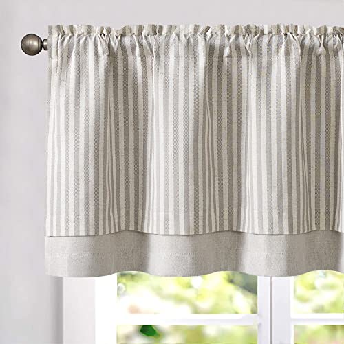 jinchan Stripe Linen Kitchen Valance Curtain, 50x16, 1 Panel, Taupe Grey - color: Boxter Striped | Taupe on Linen, size: 50"W x 16"L (Pack of 1)