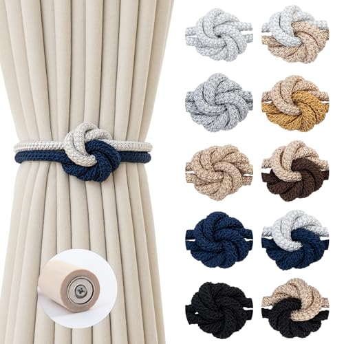Magnetic Curtain Tiebacks Holdbacks Rope Curtain Tie Backs Outdoor Contoeey - color: Beige Navy