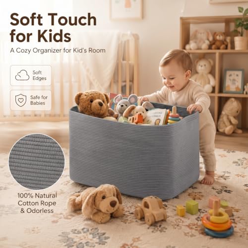 OIASKET 95L Extra Large Blanket Basket, 24" x 16.9" x 14.2" Woven Basket - color: Grey, size: 24"x16.9"x14.2"