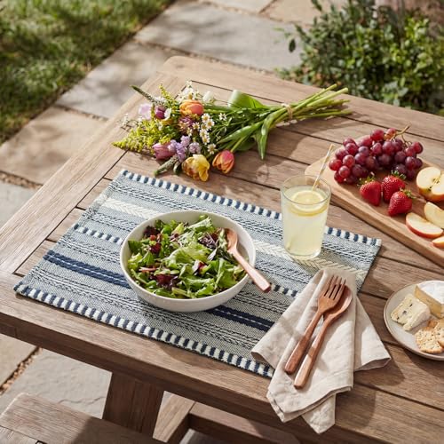 Artoid Mode Dark Blue Woven Braided Stripe Placemats Set of 4-12x18 Inch - color: Dark Blue, size: 12" x 18", 4 Pcs