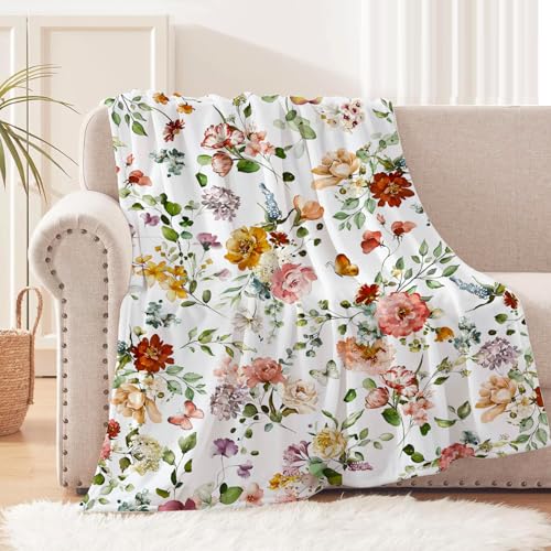 Watercolor Flowers Throw Blanket Botanical Floral Throw Blanket Ultra Soft Flannel Fleece Bed Blanket Cozy Fuzzy Plush Couch Cover Lightweight Wildflowers Plants Blanket for Sofa Bed 50" X 60" - color: Watercolor, size: 50"×60"