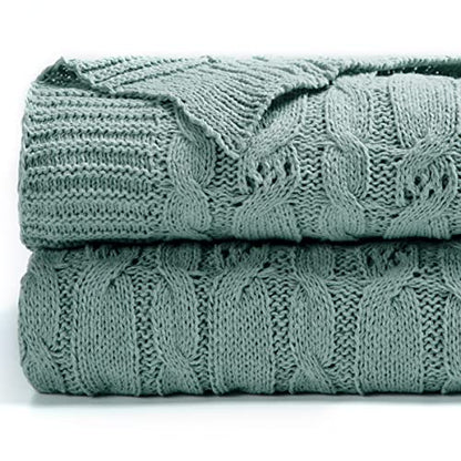 Carriediosa Cable Knit Woven Chenille Throw Blanket 50" x 60" Sage Green - color: Sage Green, size: 50" X 60"