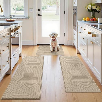 U'Artlines Kitchen Rugs and Mats Set of 3, Beige 20x32+20x48+20x59 - color: Beige