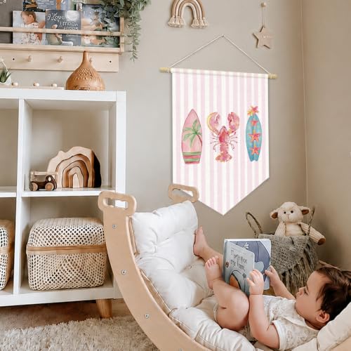 Preppy Pink Beach Coastal Surf Girls Room Decor Wall Hanging Flag - color: 08-Preppy Pink Beach Coastal(Beige)