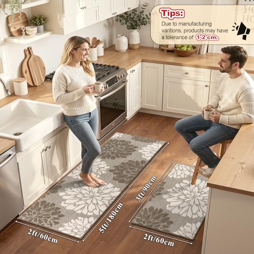 Findosom Kitchen Rugs Sets of 2, Floral Washable Kitchen Runner Rug, Brown - color: Brown, size: 24" x 36" + 24" x 71"