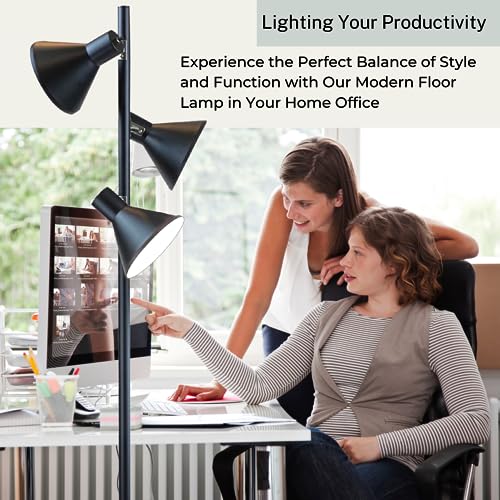 LIGHTACCENTS Black Tree Floor Lamp with 3 Adjustable Lights – Modern Standing Lamp, Adjustable Black Lamp Shades, Pole Light for Living Room, Bedroom, and Office - color: Black