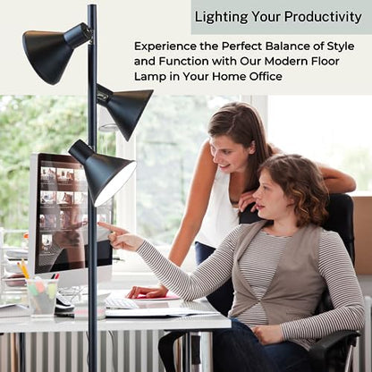 LIGHTACCENTS Black Tree Floor Lamp with 3 Adjustable Lights – Modern Standing Lamp, Adjustable Black Lamp Shades, Pole Light for Living Room, Bedroom, and Office - color: Black