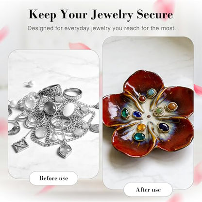 SEEDUSTRY 세라믹 주얼리 트레이, 꽃잎 반지 접시, 작은 세라믹 주얼리 장신구 홀더, 데스크탑 장식, 반지, 귀걸이, 목걸이를 위한 앙증맞은 접시, 어머니 여자 친구 딸 자매를 위한 선물 - color: 잉크 레드