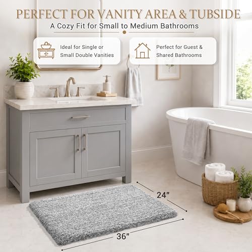 Yimobra Gray&White Bathroom Rugs Non Slip Washable 36X24, Plush Bath Mat - color: Light Gray and White, size: 36" X 24"