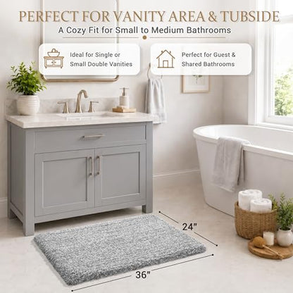 Yimobra Gray&White Bathroom Rugs Non Slip Washable 36X24, Plush Bath Mat - color: Light Gray and White, size: 36" X 24"