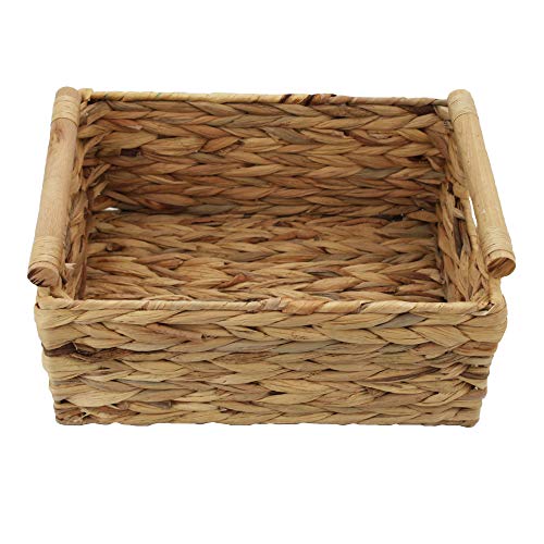 Natural Woven Water Hyacinth Storage Basket with Wood Handles, Medium - color: Natural, size: 11.81x 8.66x 5.9