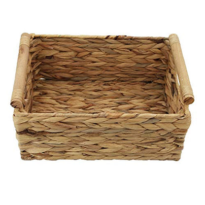 Natural Woven Water Hyacinth Storage Basket with Wood Handles, Medium - color: Natural, size: 11.81x 8.66x 5.9