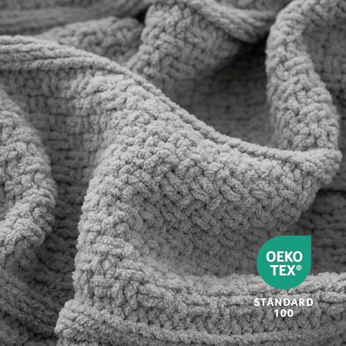 Amélie Home Chenille Knit Throw Blanket, Mist Gray 50"x60" - color: Mist Gray, size: 50" X 60"