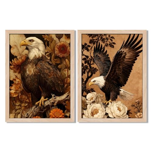 Leaf&Lore Framed Bald Eagle Wall Art Canvas Print, Vintage Botanical Animal Artwork with Solid Wood Frame & Acrylic Cover, Classic Wildlife Wall Decor for Living Room Office 8x10IN - color: Bald Eagle1, size: 8x10Inch