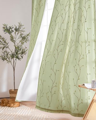 jinchan Lined Curtains Botanical Embroidered Sheers for Bedroom 63 Inch Length Embroidery Voile Leaf Curtains for Living Room Light Filtering Privacy Window Treatments 2 Panels Green - color: Vine Lined Green, size: 55"W x 63"L (Pack of 2)
