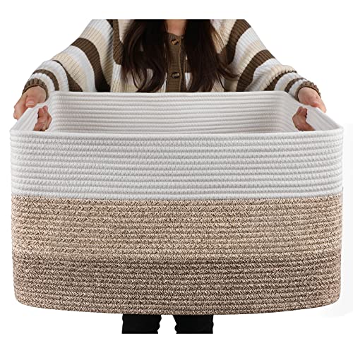 OIAHOMY Blanket Basket Laundry Basket Dog Toy Basket 75L Gradient Brown - color: Gradient Yellow, size: 22”x17”x12”