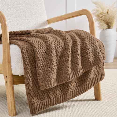 Light Brown Throw Blanket, Moss Knit, 50" x 60", Camel Brown - color: Moss-light Brown, size: 50"x60"