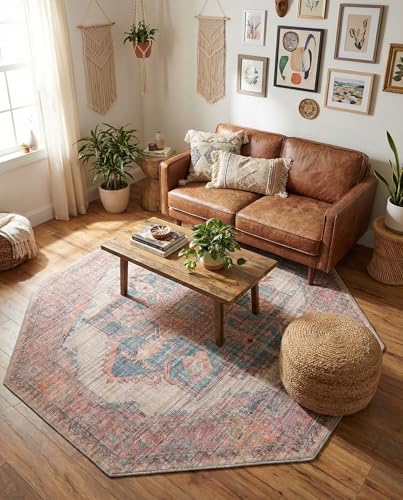 Rugs.com - Nostalgia Collection Rug – 8 Ft Octagon Antique Beige Washable Area Rug – Vintage Old World Medallion Design for Living Rooms, Bedrooms, and Dining Areas - size: 7'10" x 7'10" (Octagonal)