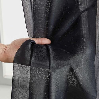 HLC.ME Semi Sheer Grommet Window Curtains, 2 Panels, 54x72 Inch, Black - color: Black, size: 54"W x 72"L (Pack of 2)