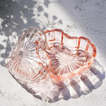 Glass Heart Shaped Jewelry Box with Lid, Ring Earring Trinket Storage Box - color: Pink