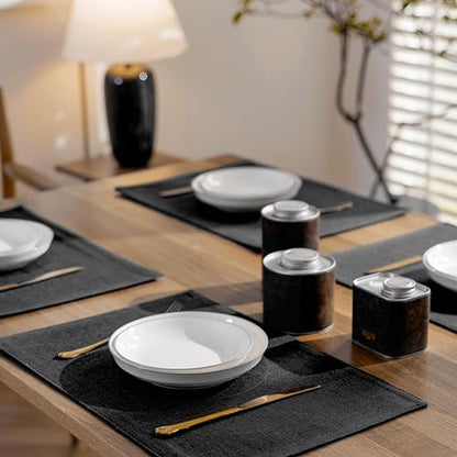 Demetex Black Placemats Set of 4 Stain Resistant Cloth Place Mats Heat Resistant Linen Table Plate Mats for Kitchen Dining Party Gathering, Black - color: Black, size: Placemats set of 4