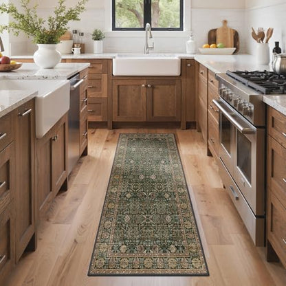 Bavni 2x7 Kitchen Runner Rug, Washable Non Slip, Dark Green Brown - color: Dark Green Brown, size: 2' x 7' (Rectangular)