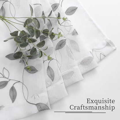 Tollpiz Grey Leaf Sheer Curtain Bedroom Short 38 x 45 Inches - color: Grey, size: 38"W x 45"L (Pack of 2)