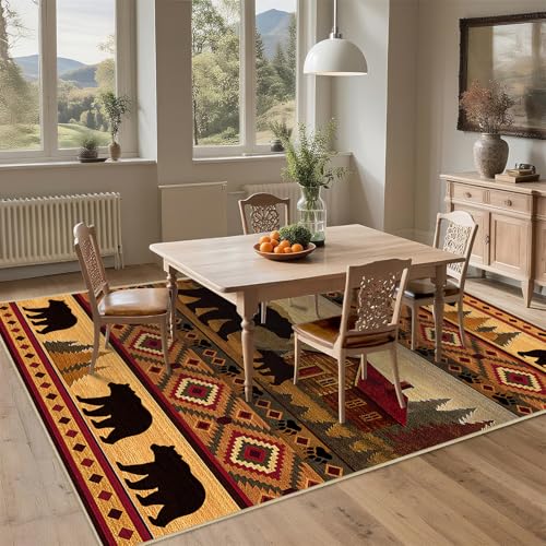 Area Rug 5x7 Cabin Bear Rug for Living Room Rustic Lodge Bear Area Rugs - color: Cabin, size: 5' x 7' (Rectangular)