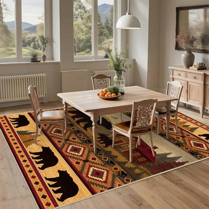 Area Rug 5x7 Cabin Bear Rug for Living Room Rustic Lodge Bear Area Rugs - color: Cabin, size: 5' x 7' (Rectangular)