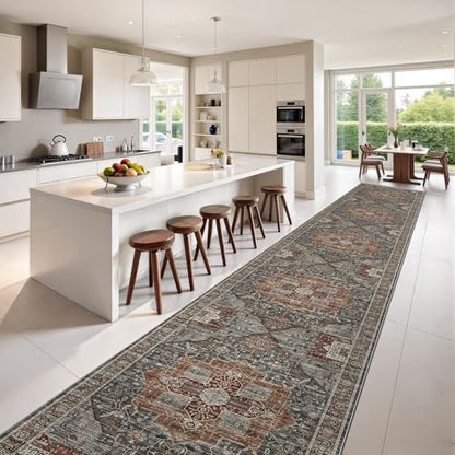 Roxstand 2.6x14 Hallway Runner Rug, Washable Non Slip Rugs, Grey/Brown/Tan - color: Grey/Brown/Tan, size: 2'6"x14'(Runner)