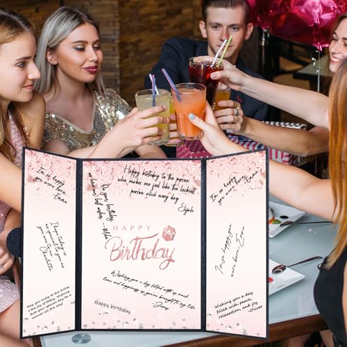 Crenics Black and Pink Birthday Guest Signature Book Alternative 18" x 12" - color: Black and Pink