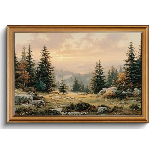 Vintage Mountain Wall Art Gold Framed Forest Landscape Nature Decor - color: Landscape, size: 24"L x 16"W