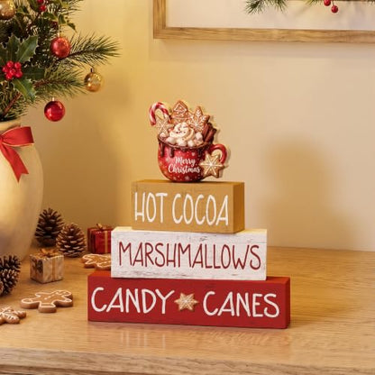 Smile 4 Wooden Decor Christmas Signs, Hot Cocoa Marshmallow Candy Canes - style: Hot Cocoa