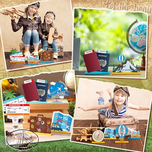 Marsui 12 Pcs Travel Wooden Centerpieces, Adventure Party Decor - style: Travel