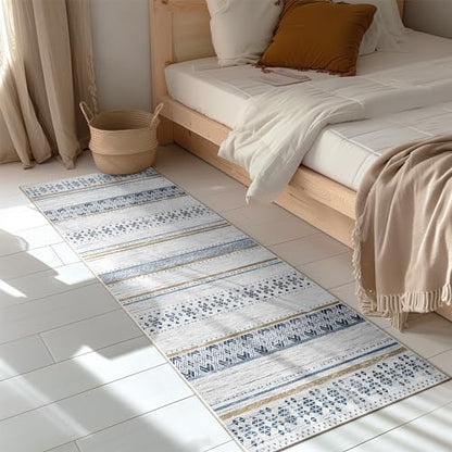 2x6 Washable Area Rugs for Living Room Boho Runner Rug Blue/Brown - color: Blue/Brown, size: 2' x 6' (Runner)