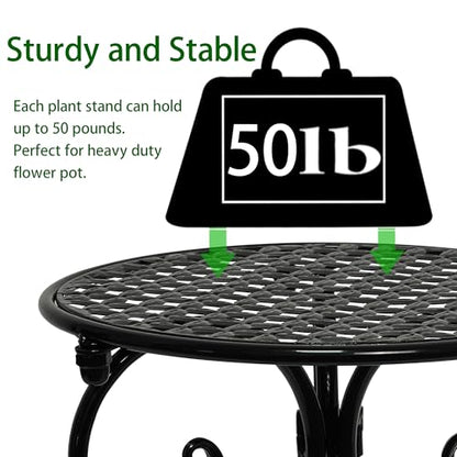 NAKUPE 4-Pack Metal Plant Stand for Indoor Outdoor, Heavy Duty Flower Pot Stands for Multiple Plants, Rustproof Iron Planter Holder Display Shelf for Patio Home Garden Porch Balcony(Black)