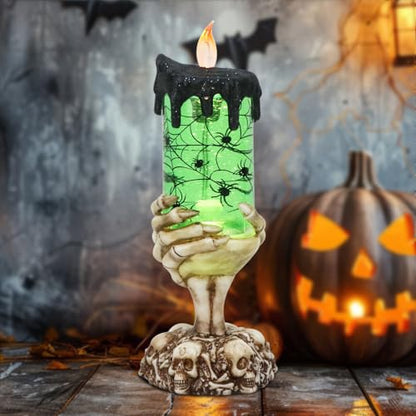 Eldnacele Spider Snow Globe Flameless Candle Battery Operated with Timer - color: 3-spider Skeleton Hand
