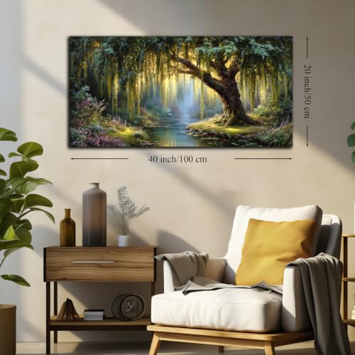 MXUNYZ Green Willow Tree Canvas Wall Art Botanical Nature Print Painting - color: Green, size: 40"L x 20"W