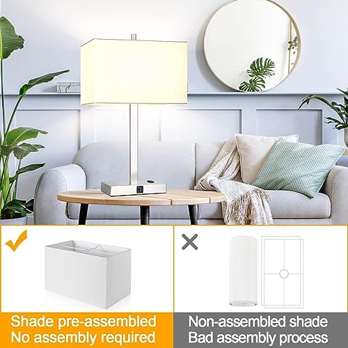 21" Touch Bedside lamps with 2 USB & AC Outlets, 3-Way Dimmable Bedside Table Lamps Set of 2 for Bedroom Living Room Office Reading, White Shade Lamps for Night Stands, 3000K LED Bulbs Included - color: White Cream Linen & Brushed Nickel