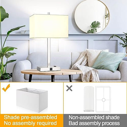 21" Touch Bedside lamps with 2 USB & AC Outlets, 3-Way Dimmable Bedside Table Lamps Set of 2 for Bedroom Living Room Office Reading, White Shade Lamps for Night Stands, 3000K LED Bulbs Included - color: White Cream Linen & Brushed Nickel