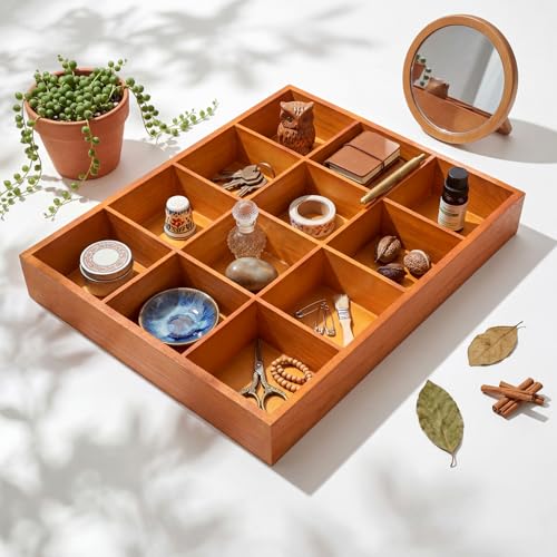 Yookeer 2 Pcs 12-Slot Wood Sorting Tray Grid Display Cabinet