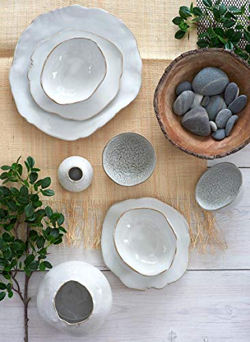 Serene Spaces Living Set of 2 Medium Free-Form Edge Glazed Ceramic Plate- Dinnerware for Vintage Weddings, Events, Measures 9" Long, 8" Wide and 1" Tall - color: White, Set of 2 - 9"