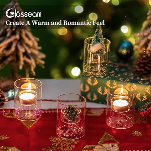 Glasseam Glass Tealight Candle Holder: 6 Pcs Small Hurricane Votive Holder
