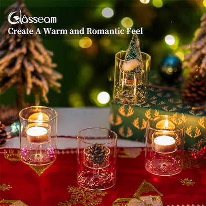 Glasseam Glass Tealight Candle Holder: 6 Pcs Small Hurricane Votive Holder