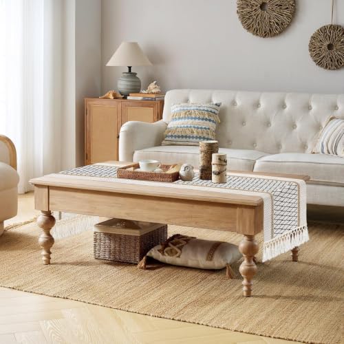 yuboo 72 Inch Boho Farmhouse Table Runner - color: Black&beige, size: 72 inch